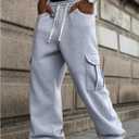 RoseSeek Men's Wide Leg Athletic Sweatpants Drawstring Waist Relaxed Fit Cargo Pants with Pockets (Gray, S)
