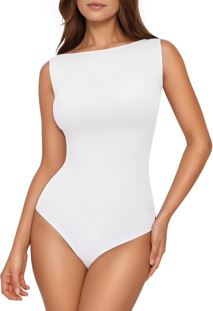Womens Boat Neck Thong Bodysuit Sleeveless Summer Tank Top