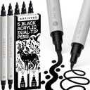 ARTISTRO 5 Black Acrylic Paint Markers for Rock, Fabric, Wood, Glass, Craft, Decoration - Dual-Tip Paint Pens - Stocking Stuffers, Christmas Gift Idea for Teens, Grandkids, Kids - Art Supplies