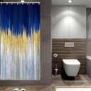JAWO Abstract Blue Shower Curtain, Gold Blue Boho Ombre Minimalist Chic Art Shower Curtains, Modern Neutral Contemporary Striped Brush Strokes Tan Art Waterproof Bathroom Curtain with 12 Hooks (36"W x 72"L (Pack of 1), Multi5)