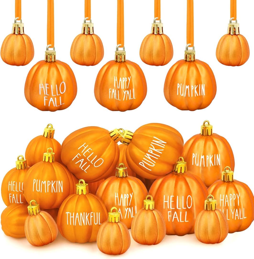 TBD Decor 36Pcs Fall Pumpkin Ornaments Mini Orange Pumpkin Ball Ornaments for Tree Fall Hanging Pumpkin Decorations for Thanksgiving Halloween Home Decor