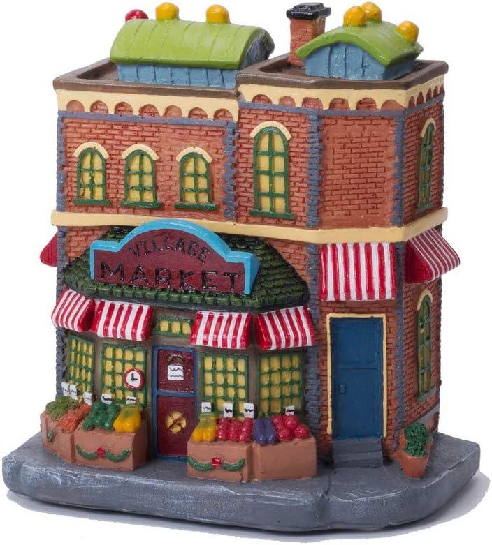 QPURP Christmas Village House with Light, Light up Market Scene Holiday Decor Building