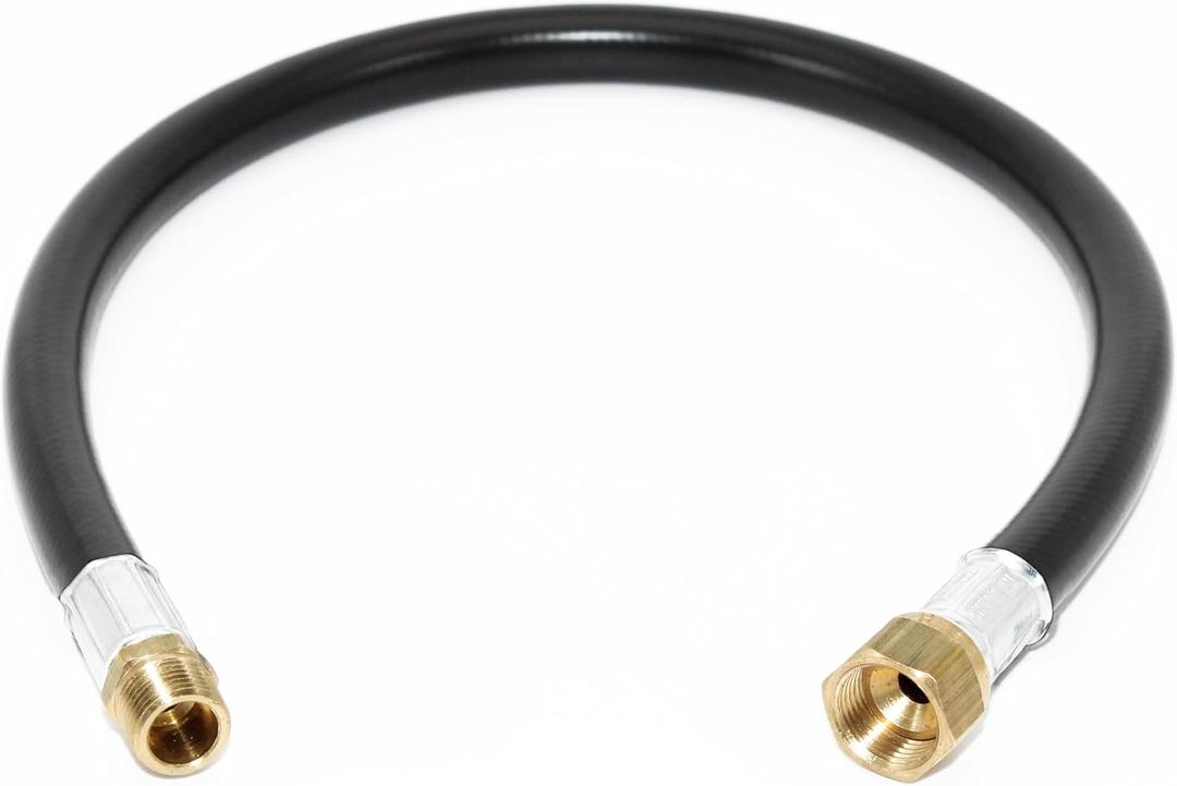 Flame King 24-inch Propane Thermo Plastic Hose Assembly, 3/8-inch ID, 3/8-inch MPT X 1/2-inch Female Flare, for RVs and Travel Trailers