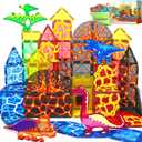 Dinosaur Toys Magnetic Tiles Lava Dinosaur World Set - Magnetic Blocks Building for Kids 3-5 5-7 Girls Boys Toy Age 4-6 6-8, Classroom Must Haves Toddler Sensory for 3+ Year Old Kids Toys