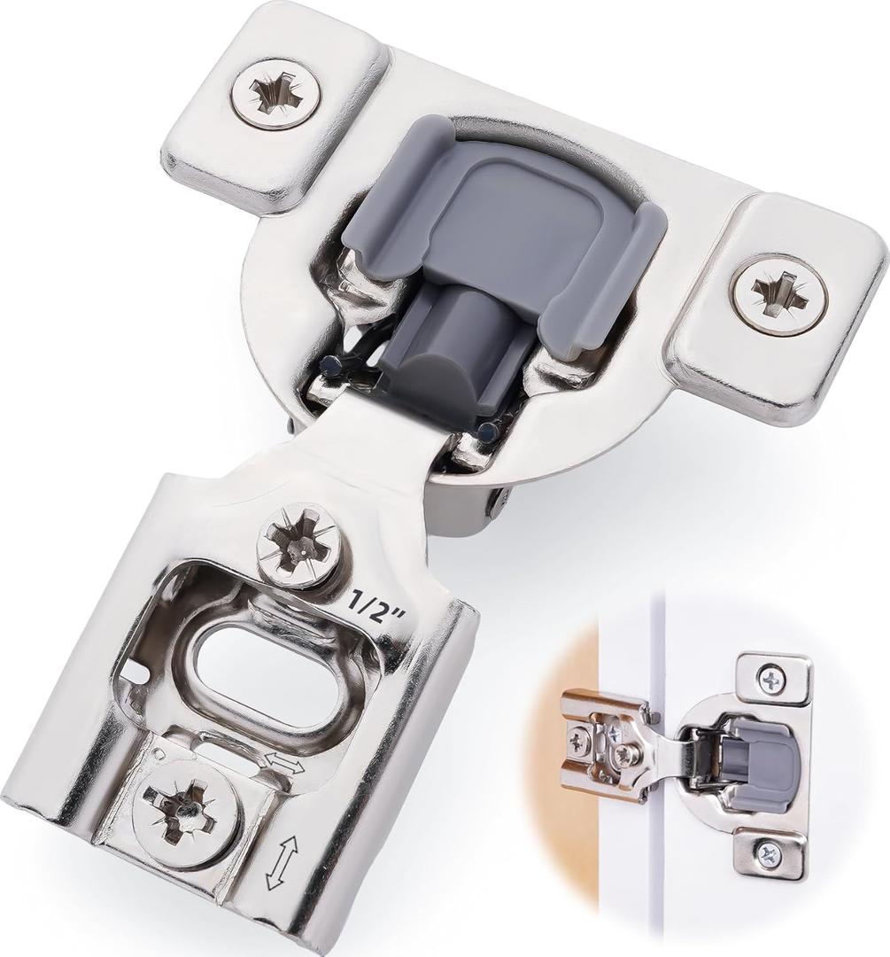 DecoBasics 50 Pack 1/2 inch Overlay Soft Close Cabinet Hinges for Kitchen Cabinets Door -Concealed Self Closing Face Frame Cabinet Hinge Brushed Nickel -Built-in Soft Close Hinges Damper-3 Way Adjust