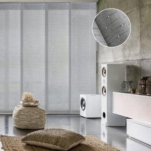 GoDear Design Adjustable Vertical Blinds for Sliding Doors, Extendable Track from 45.8" to 86" W, Trimmable Panel Curtains Up to 96", Semi-Sheer Panels with Shimmering Sequins, Diamond Silver