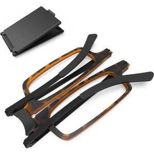 Case Upgrade-Ultra-light and Thin Foldable Reading Glasses Folding Readers for Men Women Compact Portable Rectangle Eyewear Case (Tortoise, 1.5)