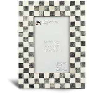 Handicrafts Home Checked Pattern Picture Photo Frame Handmade Naturals Bone Frames For Photo Frames - 4x6 inch Grey & White