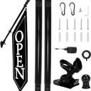OPEN Flag with Pole Kit - Heavy Duty Canvas Open Banner for Business Storefront, 42x12 Inch Outdoor Double-Sided Sign with Bracket - Advertising Signage for Retail & Shops (Black)
