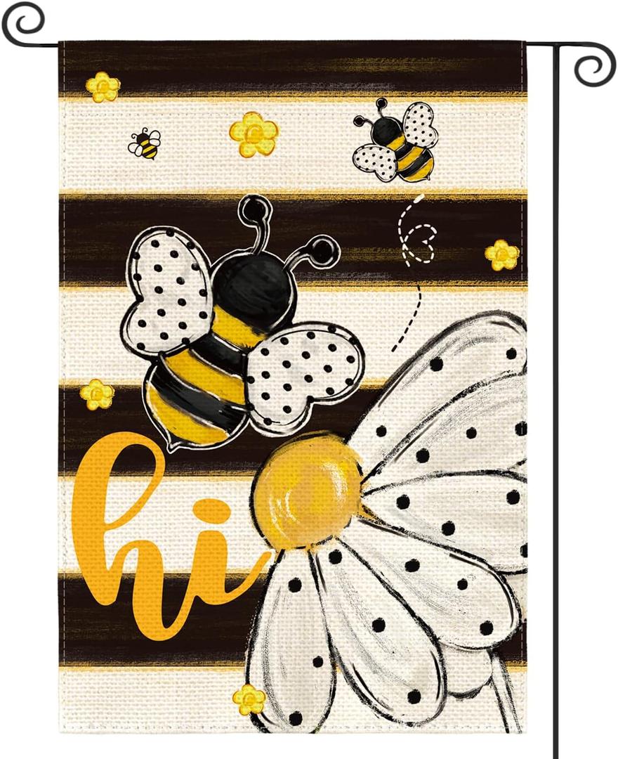 AVOIN colorlife Hi Bee Daisy Garden Flag 12x18 Inch Double Sided Outside, Spring Summer Stripes Yard Outdoor Flag