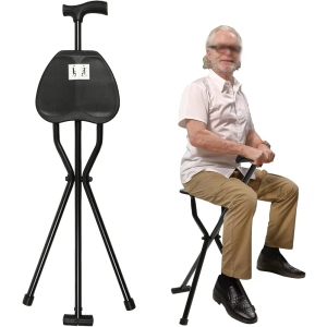 Walking Cane Chair, Walking Stick, Portable Folding Cane with Seat is 34 Inches Tall, Supports up to 240 Pounds, Anti-Slip Lightweight Walking Stick for Seniors