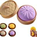 Giant Dumpling Squishy Fidget Toy with Steamer Case - Jumbo Steamed Bun Sensory Stress Relief Ball - Novelty Desk Squeeze Anxiety Relief Gift for Adults & Teens (Purper)