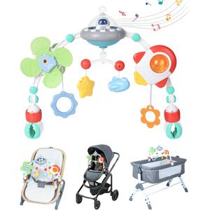Orzbow Stroller Arch Toy for Baby, Musical Carseat Toys Hanging with Teething, Baby Mobile for Crib Bassinet Car Seat and Bouncer, Car Seat Activity Toy for Babies 0-12 Months (Space)