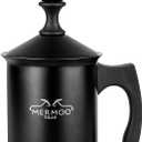 Milk Frother 14oz (400ml) Non electricEasy to Clean, Can Warm Milk Directly, Also for cold milk, Make Creamer Milk, For Latte, Cappuccinos, Perfect for Camping, Travel, Home (Black)