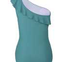 Mycoco Women's One Shoulder Swimsuits One Piece Ruched Swimwear Asymmetric Ruffle Monokini Bathing Suits Peacock Green US 6 (Green, M)