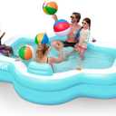 SLOOSH Inflatable Pool for Family with Seats, 120" x 101" x 26" Full-Sized Blow Up Durable Thickened Above Ground Pool with Backrest Cup Holders,Swimming Pools for Backyard Summer Water Lawn, Cyan