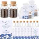 Tanlade 100 Set Funeral Favors Include Funeral Prayer Cards Celebration of Life Memorial Card Memorial Seeds Glass Bottles with Cork Stopper Organza Bags for Loss of Loved One, No Seed (Forget Me Not)