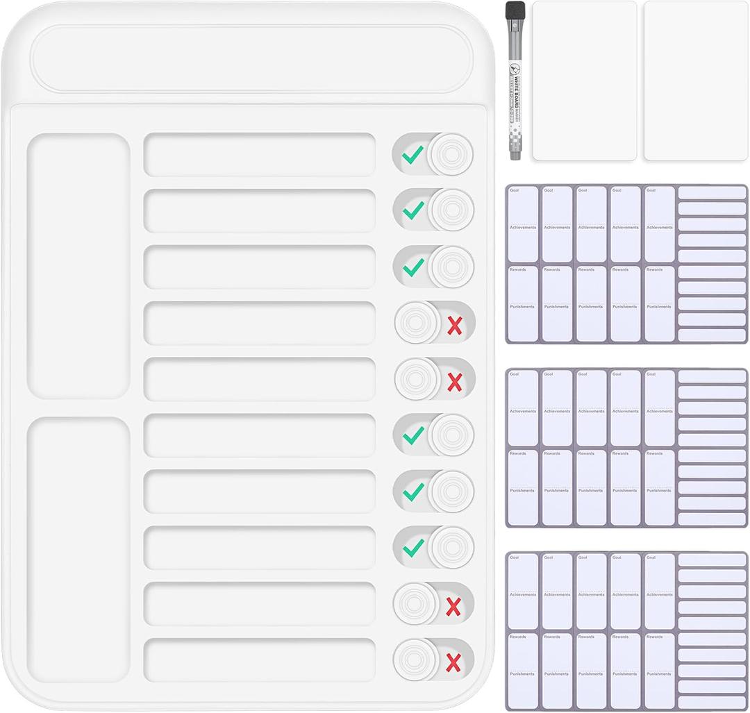 Dry Erase Chore Chart for Kids to Do List Magnetic Checklist Board Reusable RV Daily Routine Schedule Planning Boards with Blank Checklist Cardstock for Habit Tracker or Daily and Weekly Planner (White)