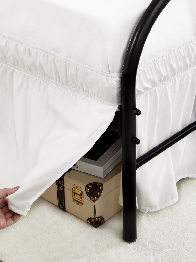 RIMELA Ivory White Bed Skirts with Split Corners Queen Size 15 Inch Drop,Elastic Bed Skirting Wrap Around, Easy to Install Dust Ruffles,Soft Fabric Machine Washable