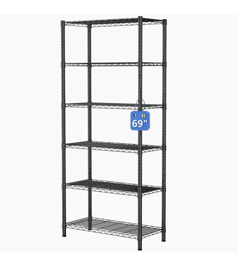 6 Tier Adjustable Storage Shelves,Heavy Duty Metal Utility Shelf 900LBS Capacity,Wire Shelving Unit Organizer Rack for Home,Kitchen,Office,Bathroom,Pantry Room,12" D x 22" W x 69" H,Black