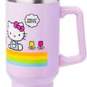 Silver Buffalo Sanrio Hello Kitty Spring and Summer Flowers Rainbow Stripes Stainless Steel Tumbler with Handle and Straw, Fits in Standard Cup Holder, 40 Ounces