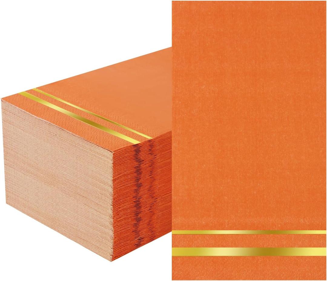 Tamone 100PCS 3-Ply Thanksgiving Paper Napkins - Orange Napkins - Orange Paper Napkins Disposable - Premium Quality Gold Napkins Soft and Absorbent for Wedding Party Birthday