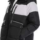 Women's Winter Thickened Down Jackets Long Down Coats Warm Parka with Hood (Colorblock-black&grey)