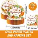 100Pcs Thanksgiving Oval Paper Plates and Napkins Set, 10" x 12" Party Plates,Large Disposable Dinner Plates for Fall Party and Thanksgiving Day