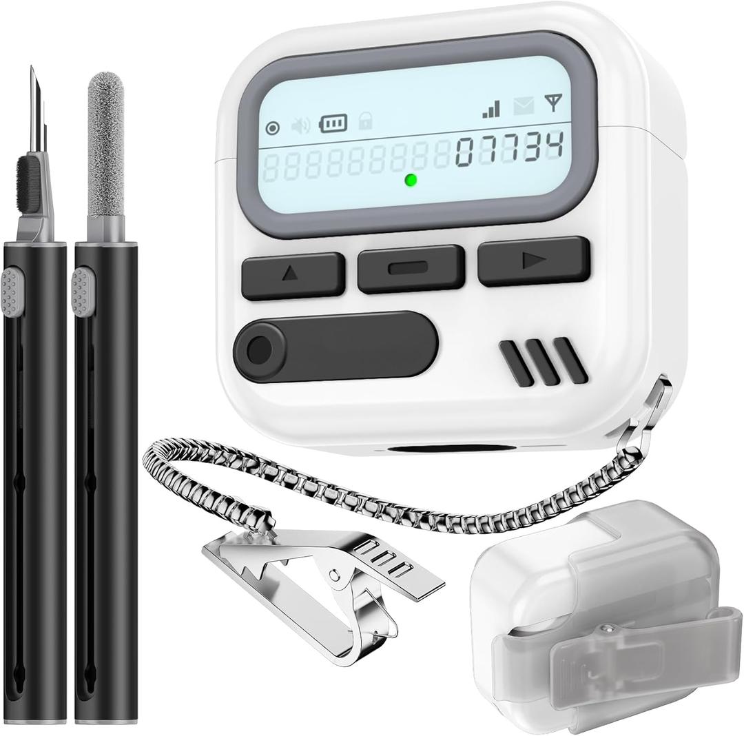 (with Safety Lock) Pager Cases for AirPods 4 Case Cover 2024 with Cleaner Kit,Sturdy Hard PC Protective for Apple AirPods 4th Generation Case for Men Women,AirPods 4 Accessories with Keychain-White