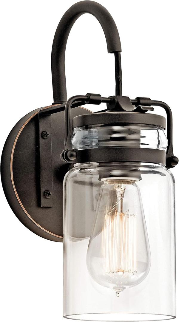 Kichler Brinley 11.5" Wall Sconce in Olde Bronze, 1-Light, Vintage Wall Mount Light with Clear Glass, (11.5" H x 5" W), 45576OZ