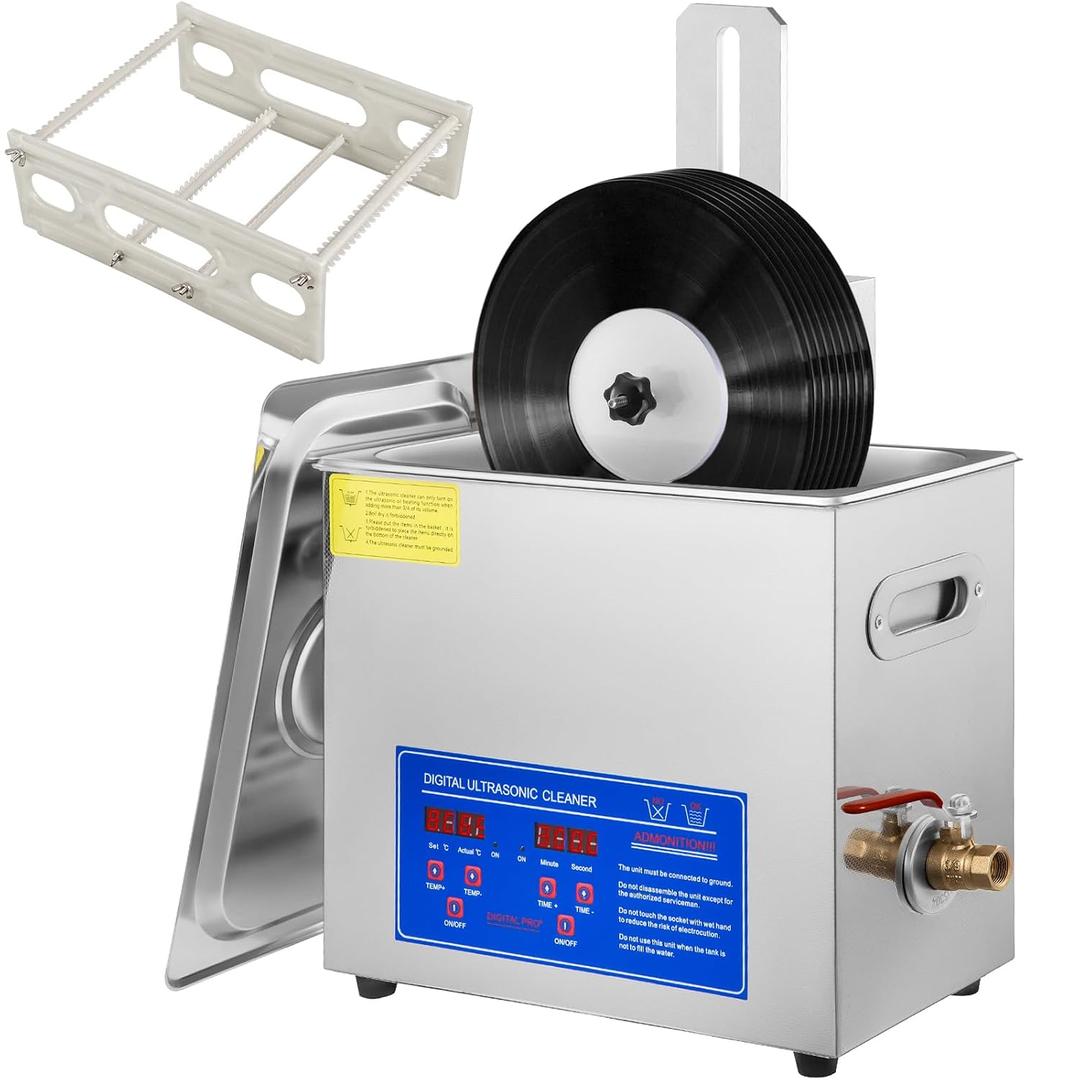 VEVOR Sonic Cleaner, 6L Ultrasonic Vinyl Cleaner 7-12 Inch, 8 Records Ultrasonic Vinyl Cleaning Machine, 180W Ultrasonic Records Cleaner with Drying Rack for Home Store