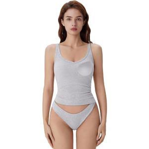 SUUKSESS Women Padded Cotton Ribbed V Neck Tank Top Summer Basic Going Out Tops (Large, Grey)