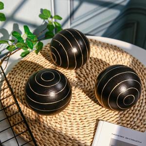 Decorative Orbs for Bowls and Vases, Circle Pattern, 4 inch Resin Round Sphere Balls, Set of 3, Living Room Coffee Table Centerpiece (4in)