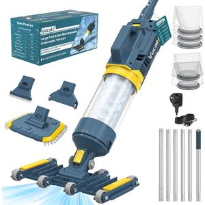 Vucaki 5-in-1 Cordless Pool Vacuum with 14" 8-Wheel Vacuum Head,10.8FT Telescopic Pole, 18.9GPM Suction, 70Min Runtime, IPX8 Waterproof, Pool Vacuum Cleaner for Inground & Above Ground Pools and Spas