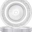Elsjoy Set of 6 Glass Dinner Plate, 10 Inch Large Serving Plate Round Clear Glass Plate, Vintage Embossed Dinnerware for Pasta, Salad, Home Wedding Decor
