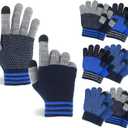 MIG4U Kid's Winter Gloves Warm Magic Stretch Knitted Glove for Children Teens Boys 3/6 pairs (Grey/Navy/Blue-6pairs)