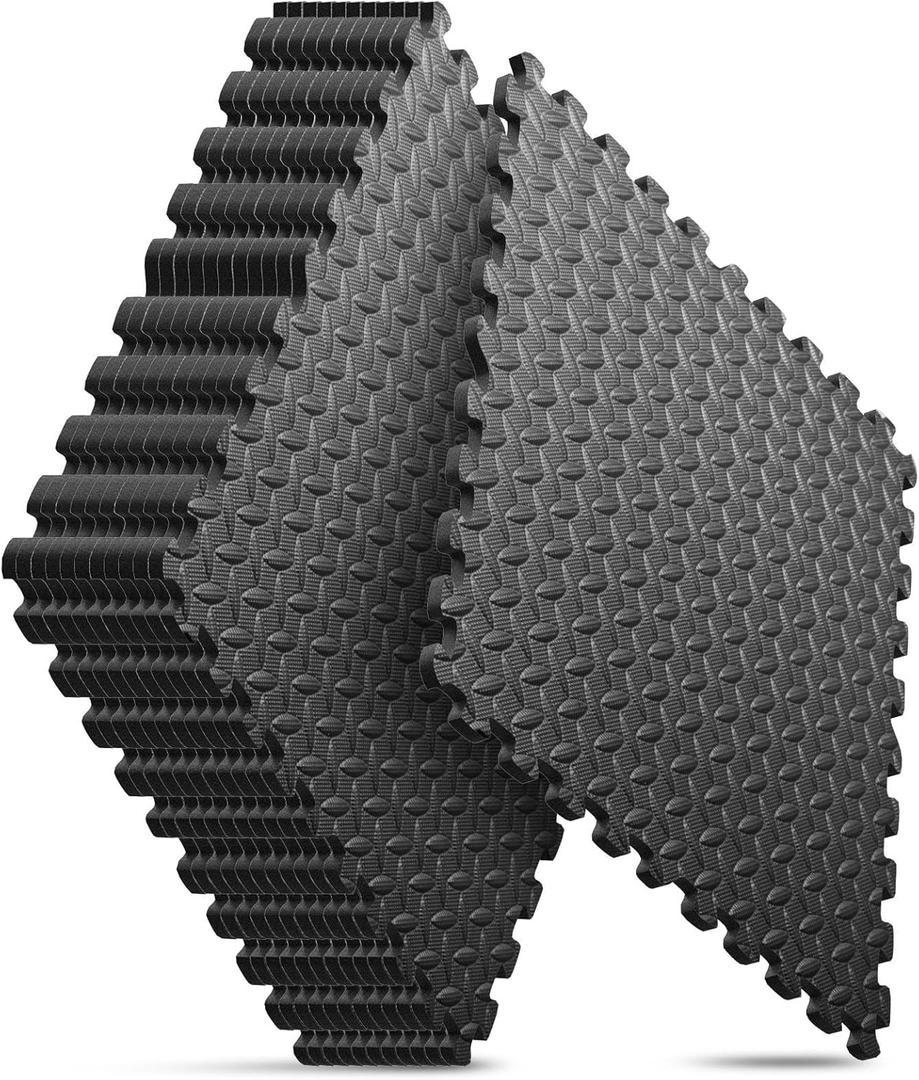 Home Gym Mat, Puzzle Exercise Mat, EVA Interlocking Foam Floor Tiles for Home Workout Equipment and Kids' Play Areas - Black, 24 in x 24 in x  in - 12 Tiles (Black, 12 Pack, 48 SQ FT)