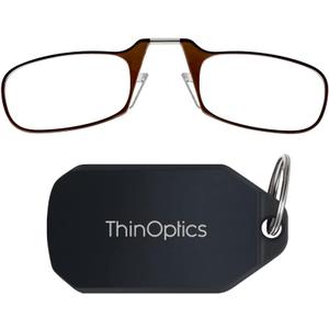 ThinOptics Keychain Case and Readers Rectangular Reading Glasses (Black Case / Brown Frames)