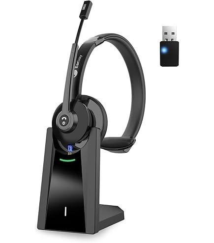 Bluetooth Headset, Wireless Headset with Mic for Work, Advanced AI Noise Cancelling Microphone (Clear Calls & Mic Mute), Bluetooth 5.3, USB Dongle, Headphones with Mic, for PC/Zoom/Office