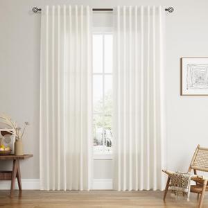 Nanspring Cream Linen Curtains 84 Inch Length for Living Room Natural Light Filtering Window Treatments with Back Tab Rod Pocket Rustic Semi Sheer Drapes for Dining Bedroom 2 Panels W60 x L84