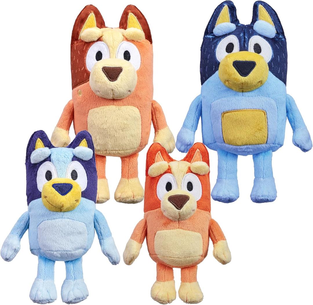 Bluey Heeler Family Stuffed Animal Set of 4, 7-8, Soft, Bingo, Bandit, and Chilli Plush Figure Toys, Cuddly Plush Toys for Kids Ages 3+