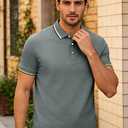 Men's Golf Polo Shirts Short Sleeve Striped Casual Polo Shirts for Men Dry Fit Tennis T-Shirt Tops (Gray, XL)