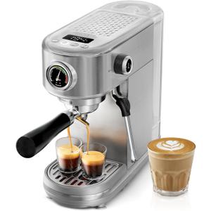 HIBREW H10B - 51mm Espresso Machine - Temperature & Cup Volume Adjustable at will - With Intelligent Display Screen & Pressure Gauge - Stainless Steel Body (Silver)