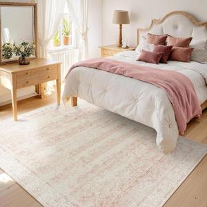Light Pink Bedroom Rugs 6x9 Aesthetic Cute Boho Floral Feminine Soft Faux Wool Machine Washable Carpet Area Rugs for Kids Room Playroom Office (6' x 9' (Rectangular))
