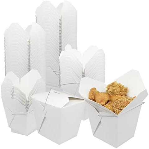 zmybcpack 50 Pack 32oz Chinese Take Out Food Boxes with Metal Wire Handle & Labels, Party Favor Boxes Paper Take Out Food Containers For Hot Or Cold Food