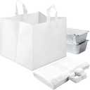 100 Pcs 14" x 11.5" x 12" Half Tray Catering Bags, Takeout Bags, Bulk Catering Bag for Food Delivery with Cardboard Bottom and Soft Loop Handles for Restaurant, Retail, Business
