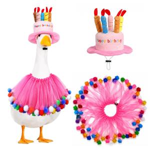 Happy Birthday Porch Goose Outfits, Cake Hat and Tutu Collar