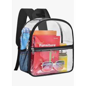 Paxiland Clear Backpack Stadium Approved 12×12×6 with Reinforced and Wider Shoulder Straps, Small Clear Bag for Schools, Concerts, Work, Festivals and Sporting Events - Black