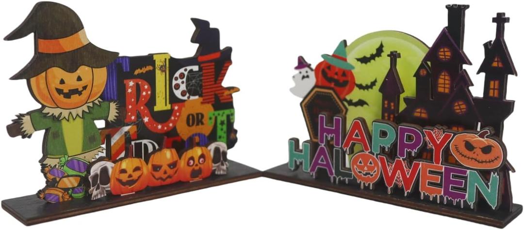 2 x 2PCS Halloween Decorations IndoorHalloween Party Supplies,Home Office Decor(Scarecrow, Pumpkin, Castle, Bat, Skull)