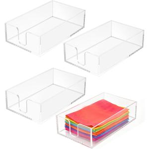 4 PCS Acrylic Napkin Holder, 8.8 x 5.2 x 2.4 inch Towel Paper Storage Tray, Clear Napkin Tray for Kitchen, Dining Table, Parties